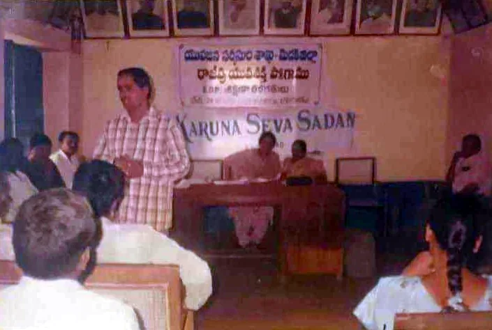 A meeting at the Karuna Seva Sadan office