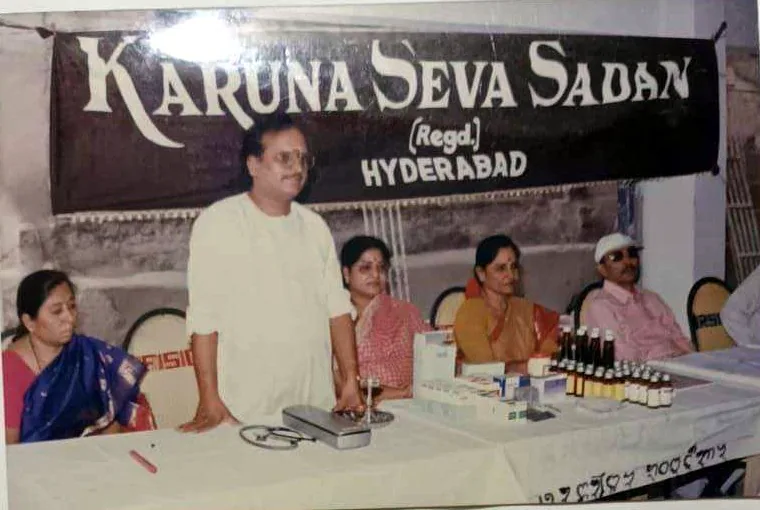 Doctors and volunteers at a free KSS medical camp with medicines